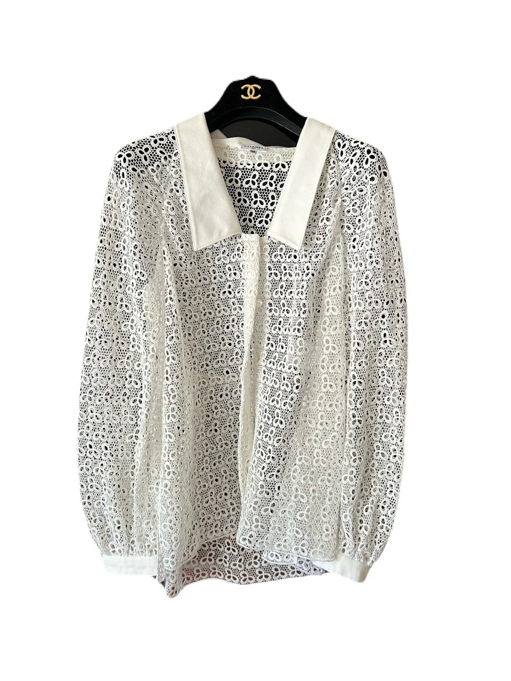 CHANEL 2018 Greece Ivory Lace Long-Sleeve Blouse 38